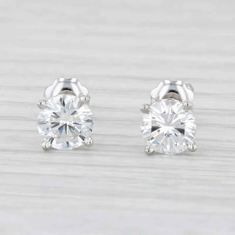 Natural Stone Earrings-New 1.28ctw Round Diamond Stud Earrings 14k White Gold GIA Pierced Screw Back