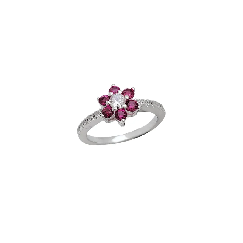 Elegant Gemstone Ring for Fashion Lovers-Zirconia Pink Flower Ring (Silver)