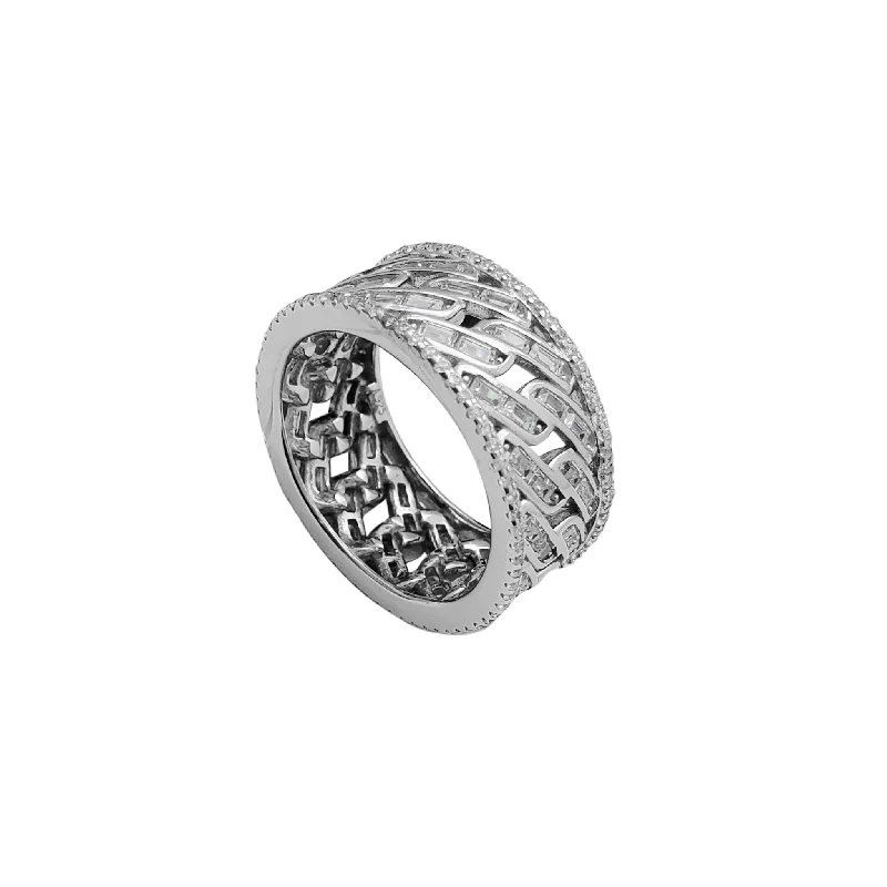 Classic Gold Band Ring for Men-Zirconia Cuban Men's Ring (Silver)