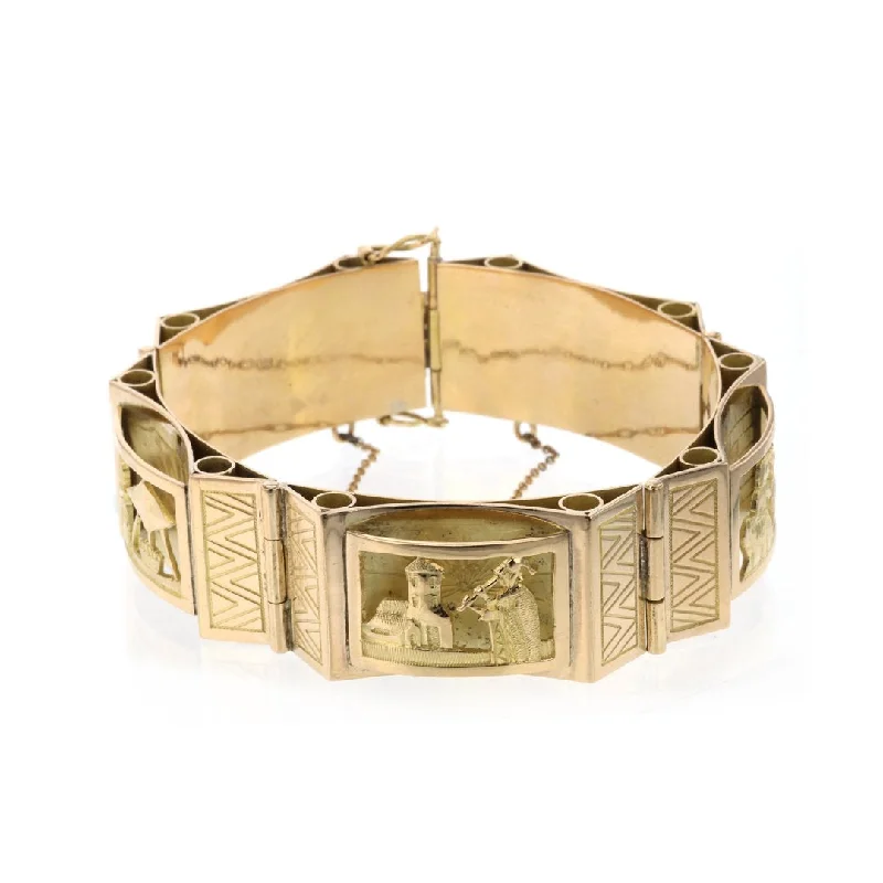 Simple Gold Bracelet with Simple Chain Link-Five Panel Peruvian Bracelet