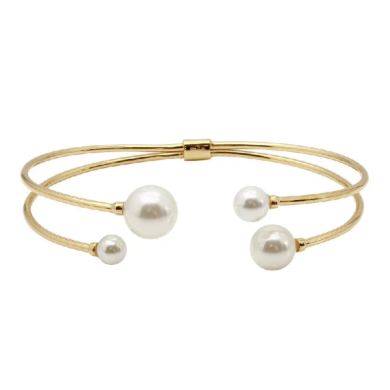 Unique Bangles with Colored Stones for Fashionistas-Gold Plated 925 Sterling Silver Water Pearl Bangle Bracelet - GMB00049GP