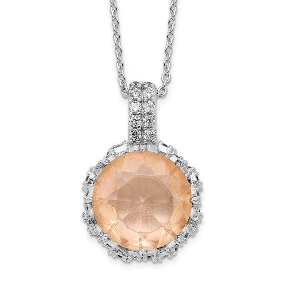 Fashionable Layered Necklace for Women-Sterling Silver Floral Simulated Morganite and CZ Necklace