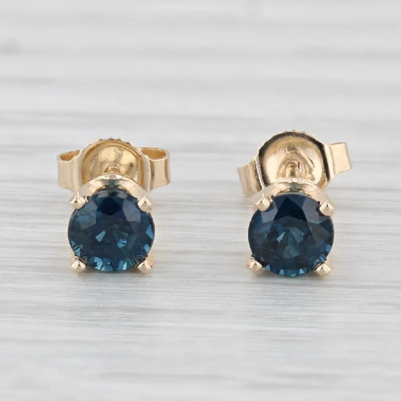 Cute Star Earrings-0.98ctw Blue Sapphire Stud Earrings 14k Yellow Gold Round Solitaire Studs