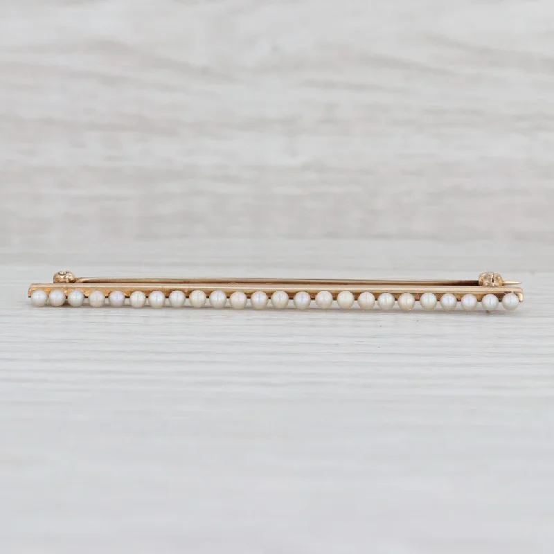 Personalized Enamel Brooch with Custom Initials-Cultured Pearl Bar Pin 14k Yellow Gold Brooch