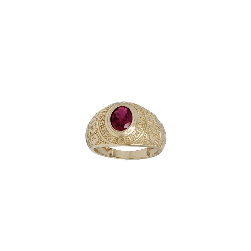 Classic Gold Ring with Minimalist Design-Oval Shape Red Stone School Ring 2023 (14K)