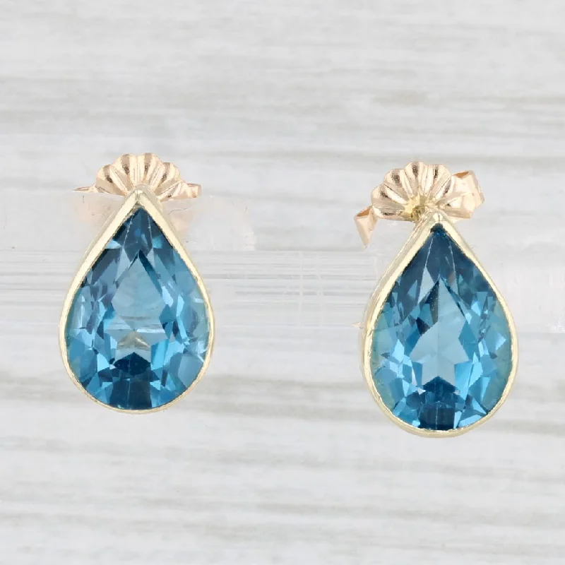 High-Quality Diamond Earrings-5.34ctw Blue Topaz Teardrop Stud Earrings 14k Yellow Gold