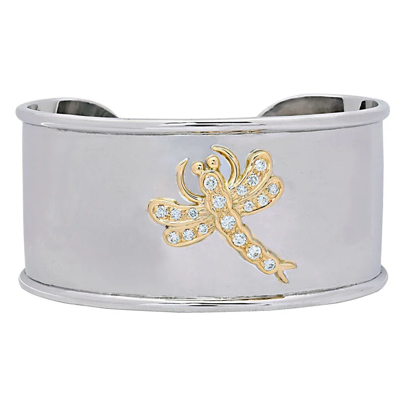 Luxury Gold Bangles with Custom Message Engraving-Cuff Bangle- Diamond