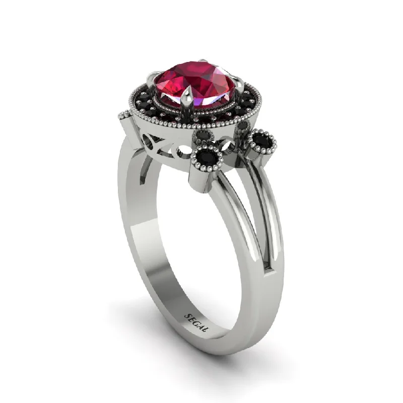 Classic Engagement Ring with Vintage Style-Radiant Ruby Halo Gold Engagement Ring - Madilyn No. 42