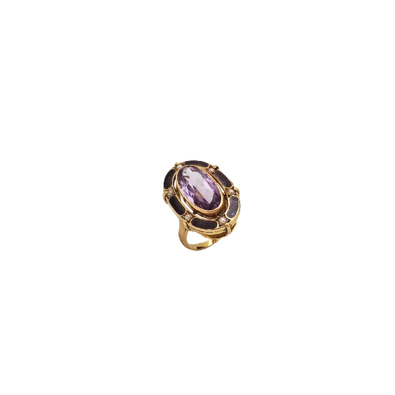 Unique Gemstone Ring for Fashionistas-Oval Around Amethyst Ring (14K)