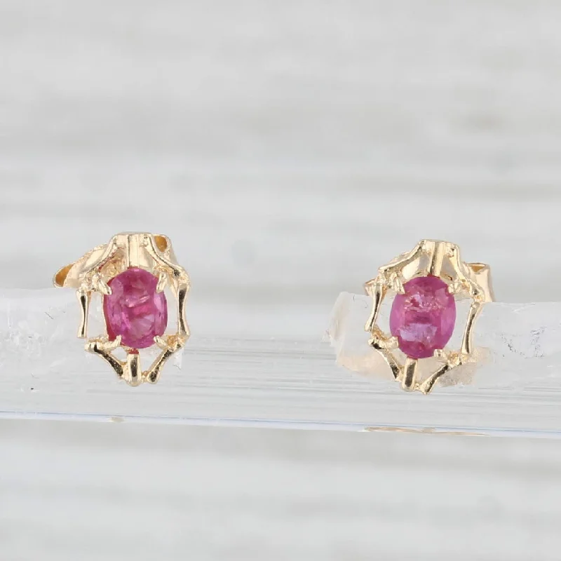 Fine Silver Earrings-0.35ctw Oval Ruby Solitaire Earrings 14k Yellow Gold Studs