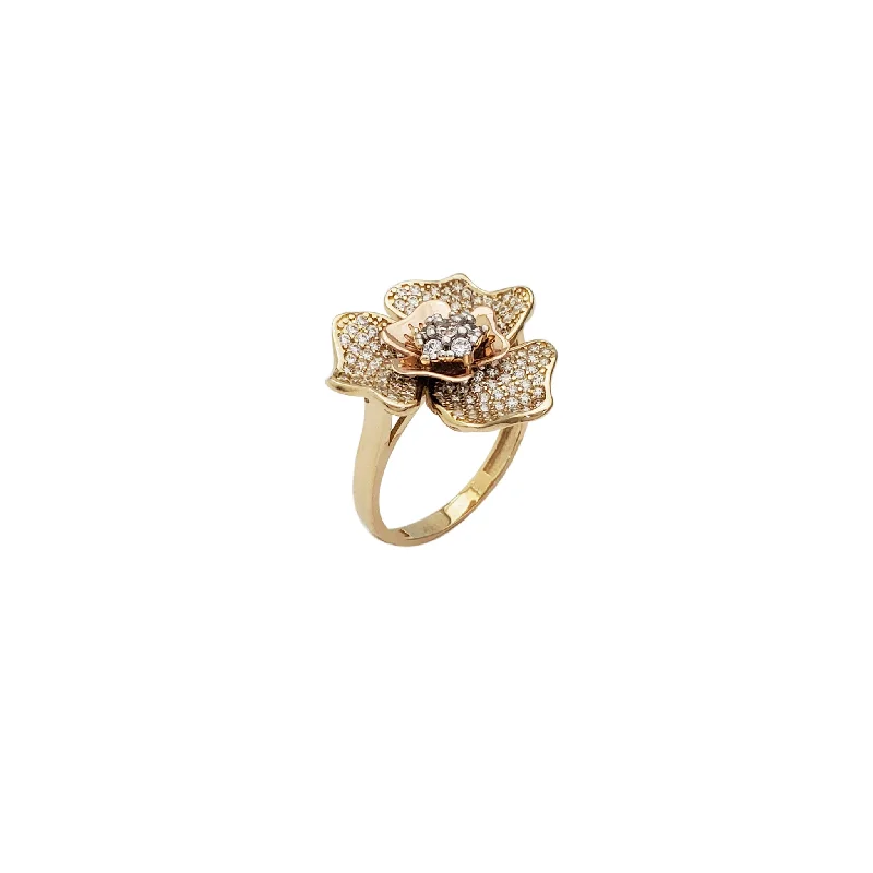 Custom Birthstone Ring for Mothers-Small Petals Flower CZ Ring (14K)