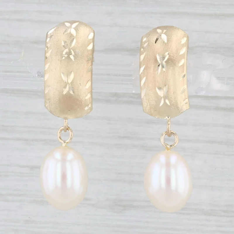 Greenstone Earrings for Fall-Cultured Pearl Drop Earrings 14k Yellow Gold Dangles