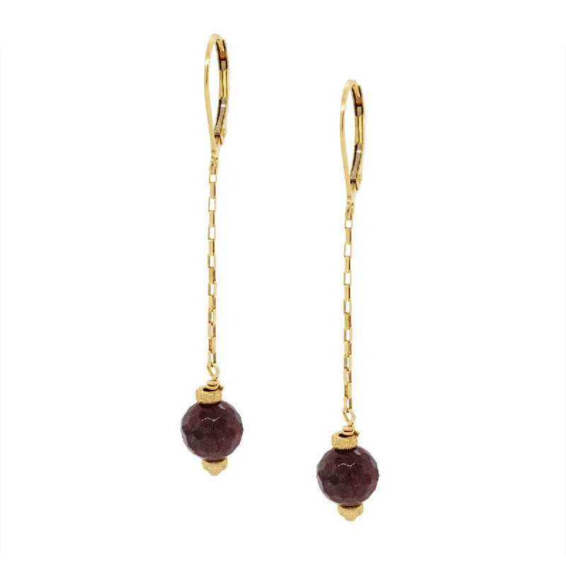 Luxury Silver Earrings-GOLD FILLED DANGLE EARRINGS WITH GARNET