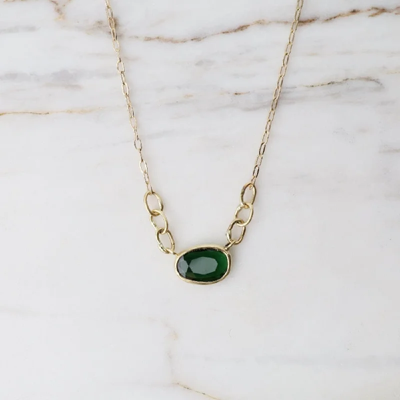 Simple Sapphire Necklace for Bridesmaids-Free Form Rose Cut Green Tourmaline Necklace