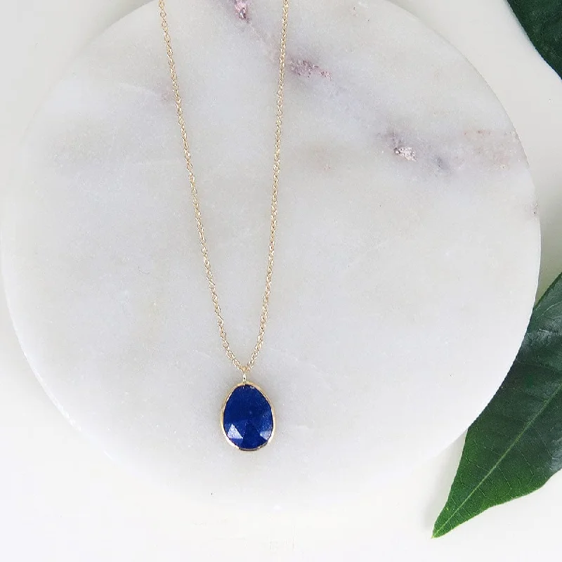 Statement Gold Necklace with Gems-14k Gold Lapis Slice Necklace