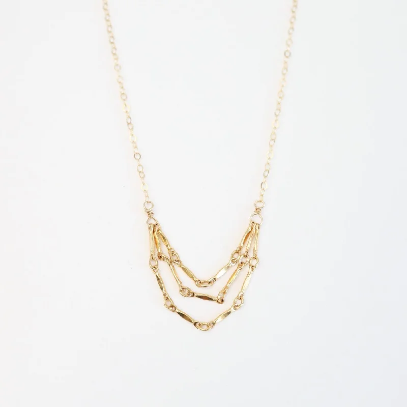 Sparkling Necklace for Casual Style-Gold Filled Chain with Triple Bar Chain Center Necklace