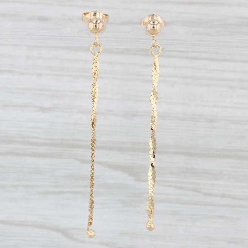 White Gold Earrings-Woven Serpentine Chain Earrings 14k Yellow Gold Pierced Drops