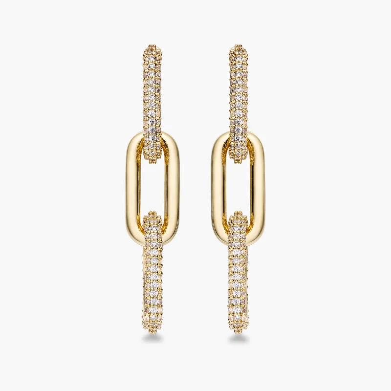 Geometric Stud Earrings-Half Pave Chain Earrings