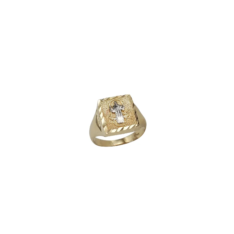 Luxury Wedding Ring Set for Brides-Two-Tone Jesus Ring (14K)