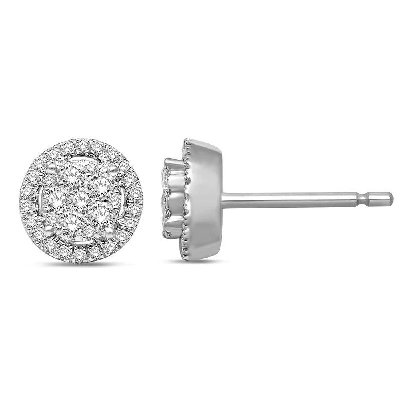 Handmade Silver Earrings-14K White Gold 3/4 Ct.Tw. Diamond Flower Stud Earrings