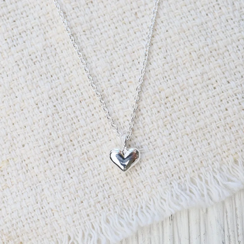 Fine Silver Necklace for Special Occasions-Polished Puffy Heart Necklace in Sterling Silver