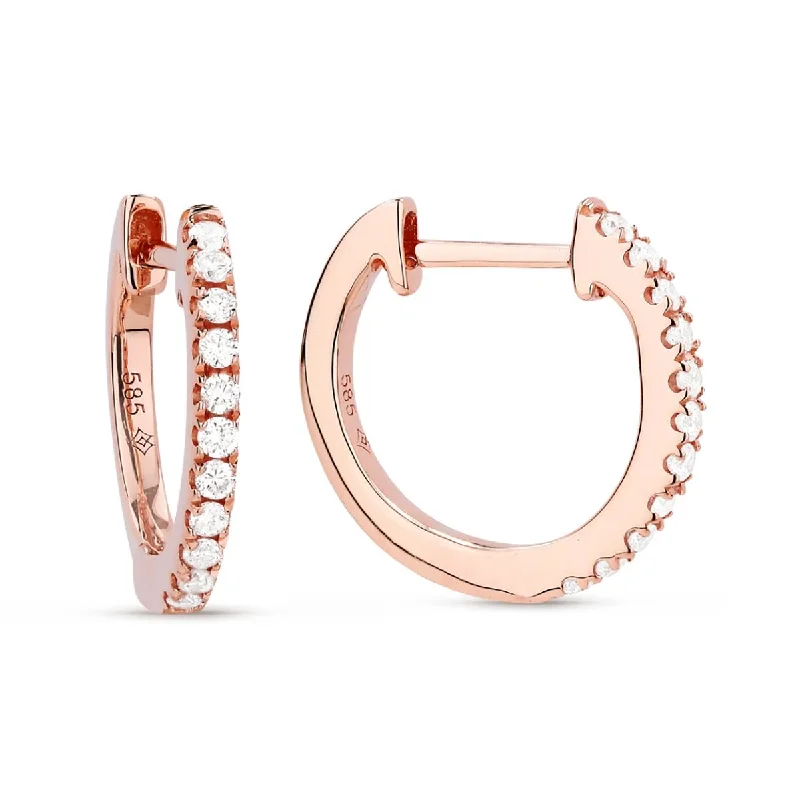 Rose Earrings for Women-ROSE GOLD AND DIAMOND HOOP EARRINGS, .14 CT TW