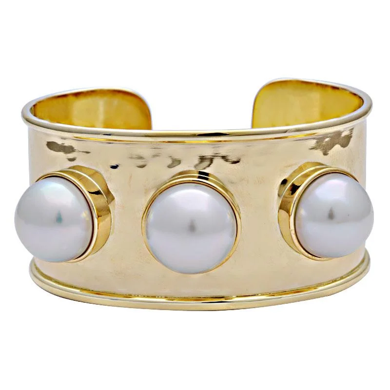 Simple Bangle Bracelets with Elegant Design-Cuff Bangle-South Sea Pearl  (2114C)