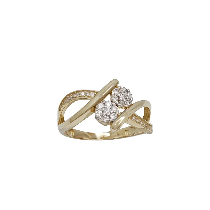 Custom Gold Ring with Engraving-Flower Cubic Zirconia Ring (14K)