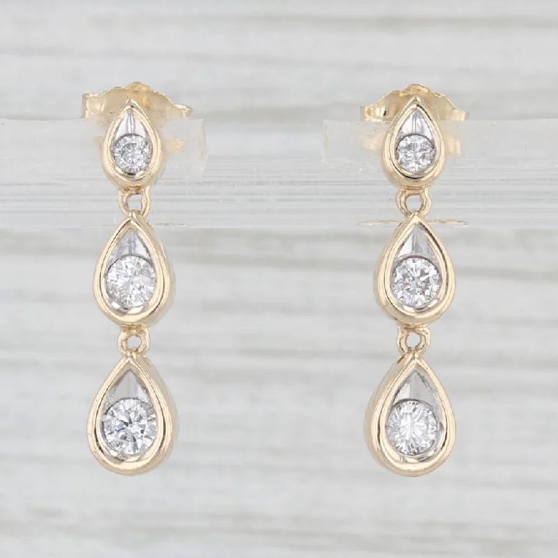 Vintage Silver Earrings-0.36ctw Diamond Teardrop Journey Earrings 10k Yellow Gold Pierced Dangles