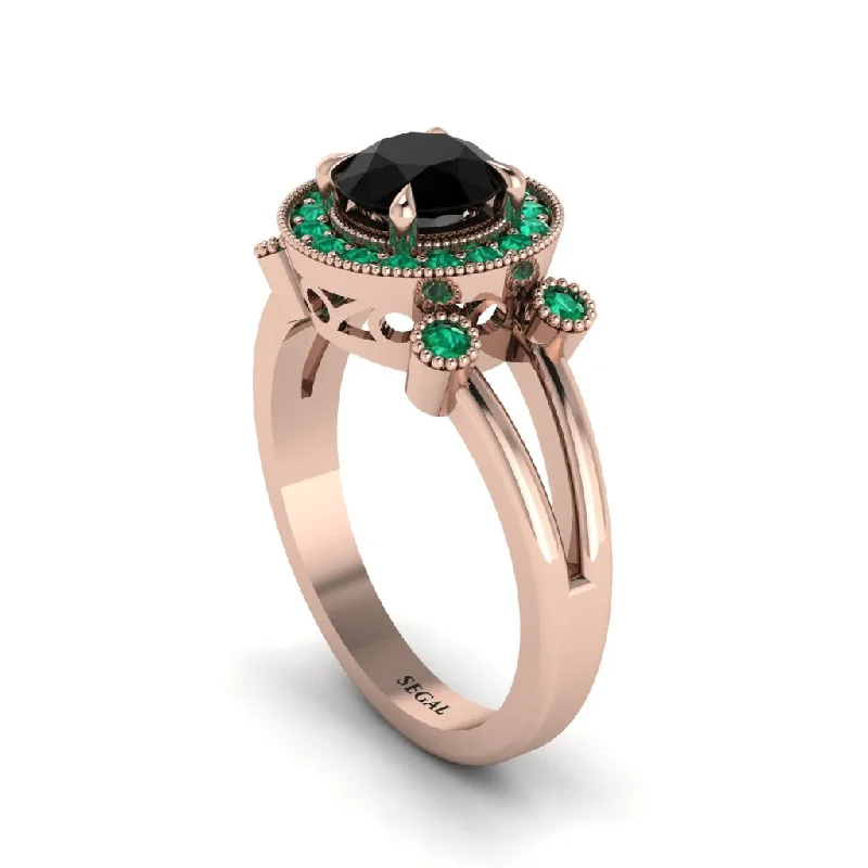 Custom Name Ring with Birthstone-Radiant Black Diamond Halo Gold Engagement Ring - Madilyn No. 23