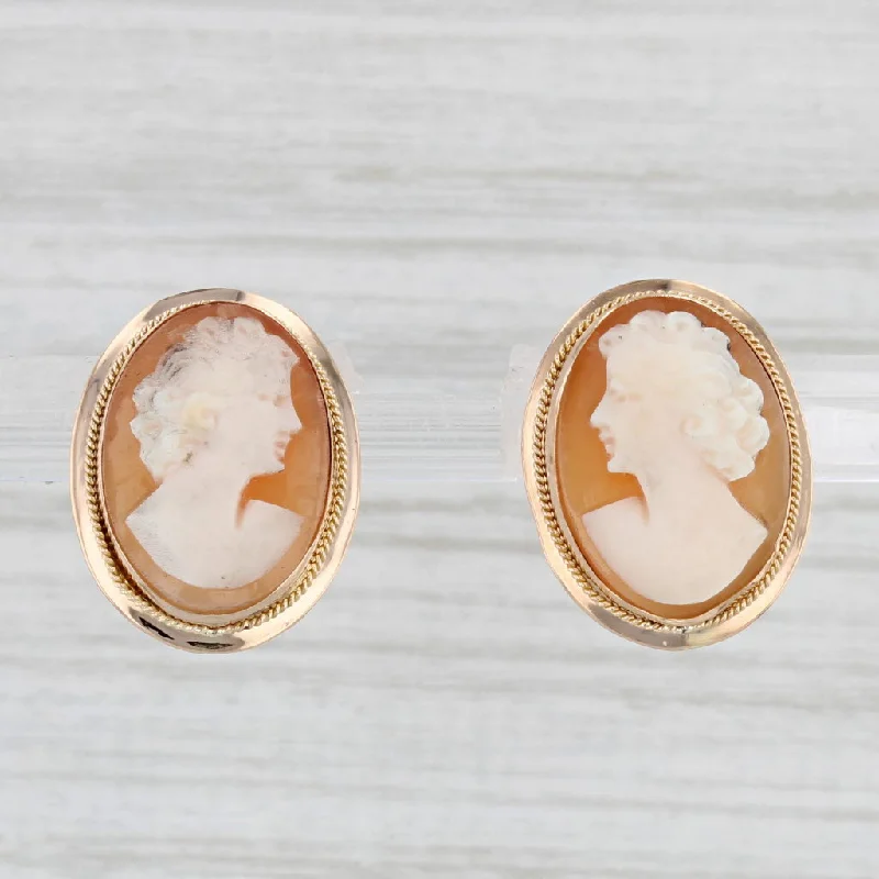 Glamorous Earrings for Weddings-Vintage Carved Shell Cameo Earrings 18k Yellow Gold Non Pierced Screw Back