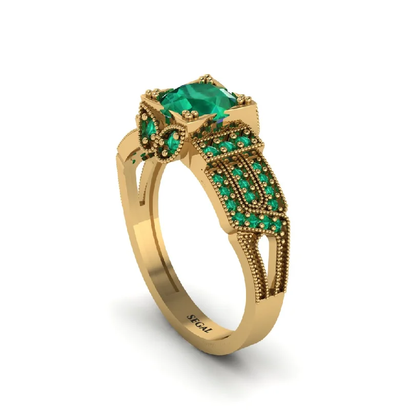 Statement Ring with Large Gemstone-Emerald Milgrain Gold Engagement Ring - Lyric No. 19