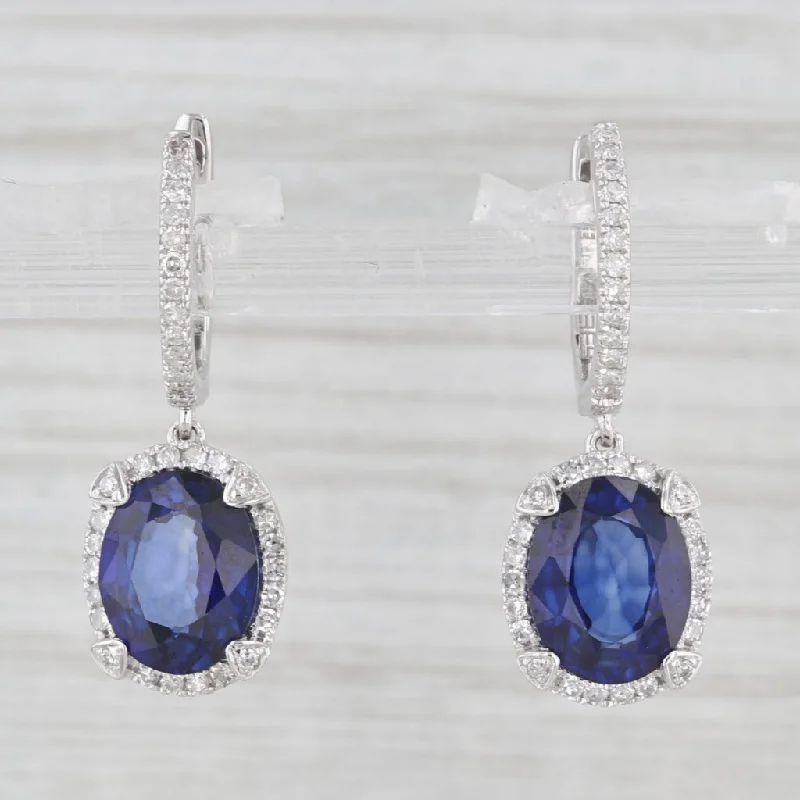 Bright Color Earrings-Effy 4.42ctw Blue Lab Created Sapphire Diamond Halo Drop Earrings 14k White Gold