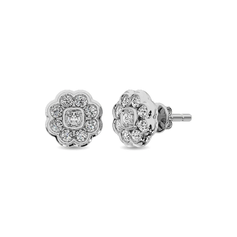 Luxury Gold Earrings-Diamond 2/5 ct tw Flower Earrings in 10K White Gold