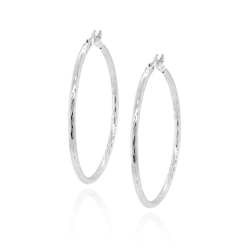 Statement Earrings for Fall-STERLING SILVER DIAMOND CUT HOOP EARRINGS, 40MM