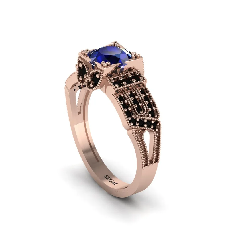 Custom Heart Ring with Birthstone-Sapphire Milgrain Gold Engagement Ring - Lyric No. 44