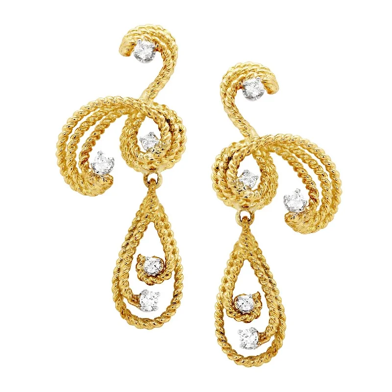 Gemstone Earrings for Weddings-UNIQUE YELLOW GOLD DANGLE EARRINGS WITH DIAMONDS, 1/2 CT TW