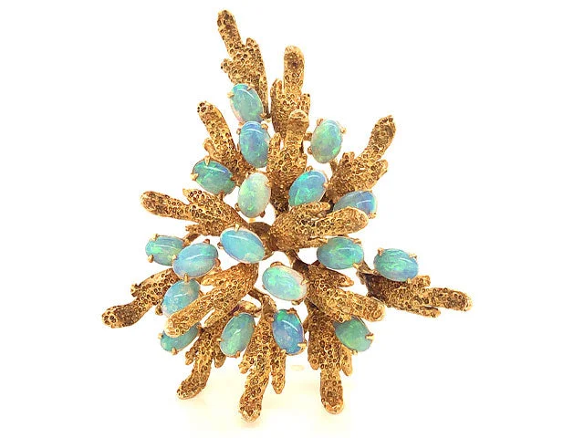 Simple Crystal Brooch with Rose Gold Accents-Australian Opal Cluster Brooch in 14k Yellow Gold