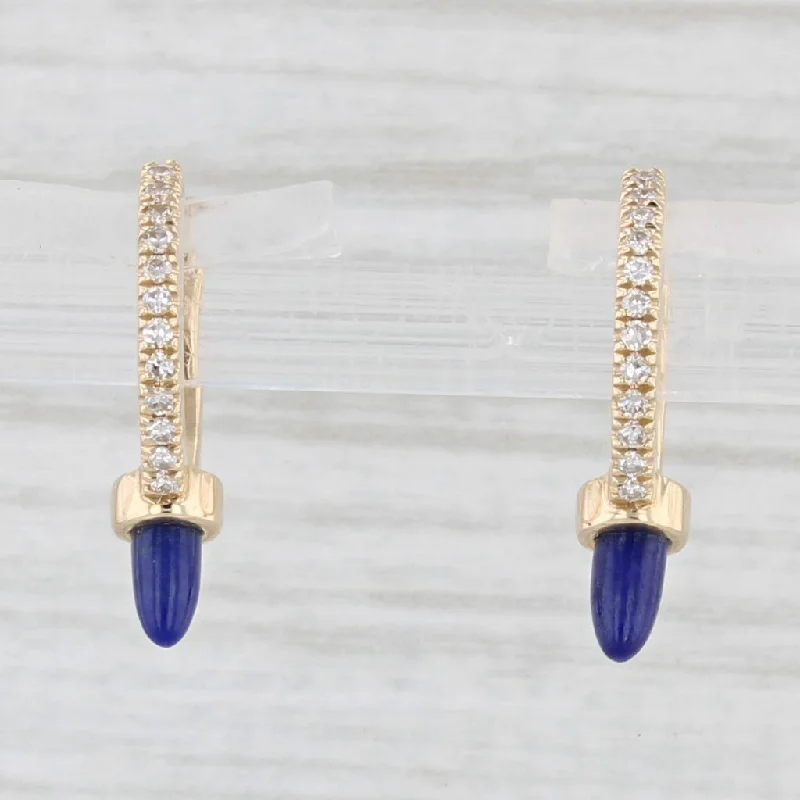 Cute Animal Earrings-New Lapis Lazuli Diamond Hoop Earrings 14k Yellow Gold Huggie Hoops