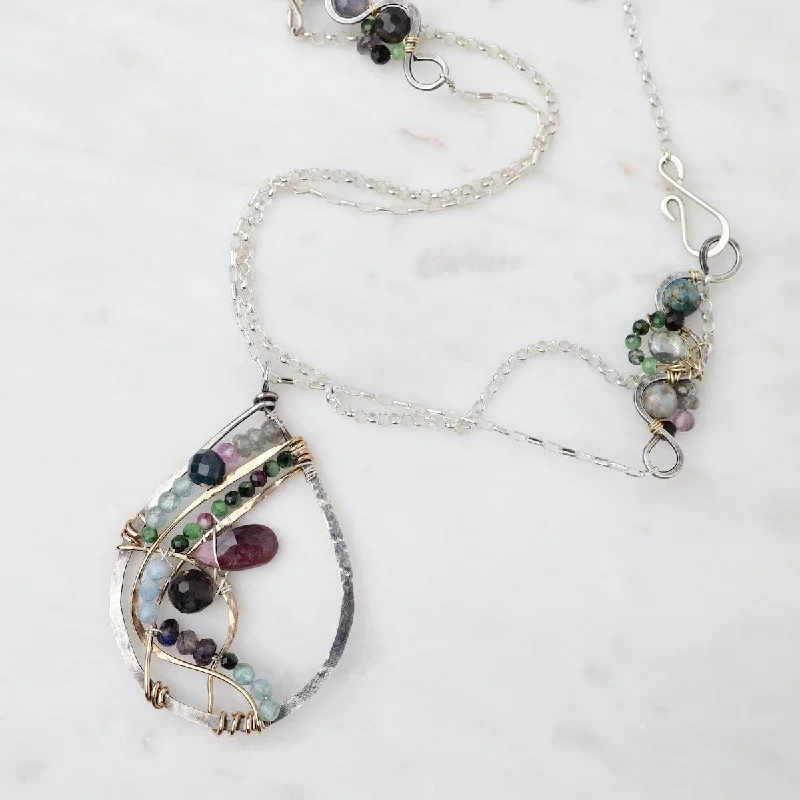 Adjustable Pendant Necklace for Versatility-Ruby Zoisite Garden Long Necklace