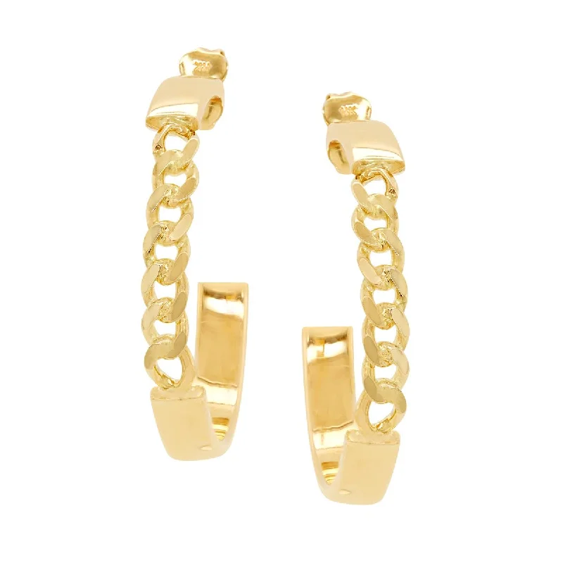 Statement Earrings for Parties-YELLOW GOLD OPEN HOOP EARRINGS WITH CHAIN LINK STYLE