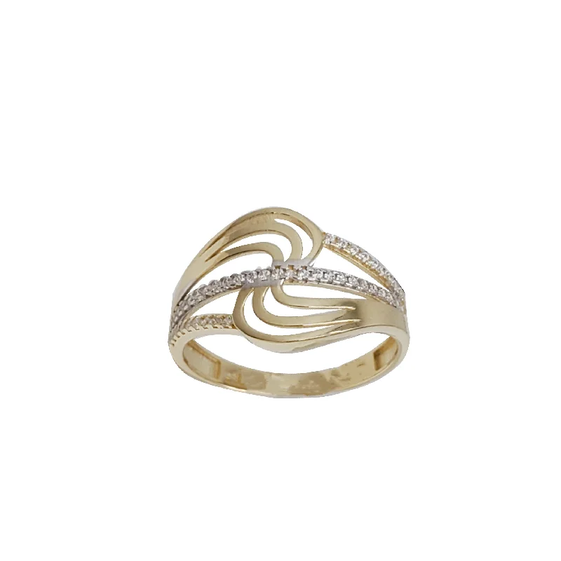 Modern Geometric Ring for Women-Two-Toned CZ Helical Wave Ring (14K)