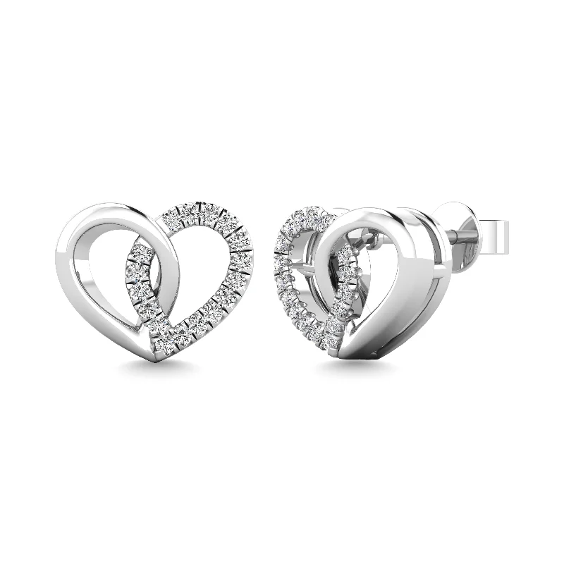 Golden Diamond Earrings-10K White Gold 1/10 Ctw Diamond Heart Earrings