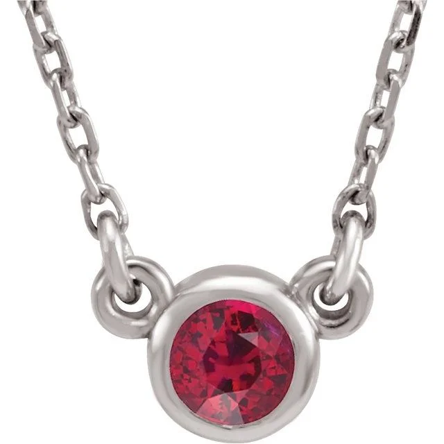 Elegant Chain Necklace for Weddings-Sterling Silver 3 mm Round Lab-Created Ruby Bezel-Set Solitaire 16" Necklace