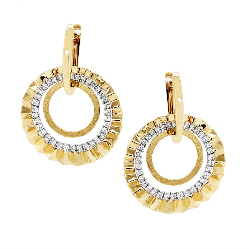 Floral Pattern Earrings-MODERN TWO-TONE GOLD DANGLE EARRINGS WITH DIAMONDS, .53 CT TW