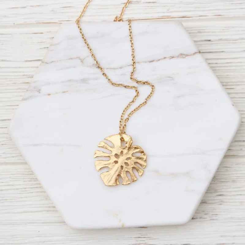 Customizable Birthstone Necklace for Families-Monstera Single Leaf Pendant Necklace