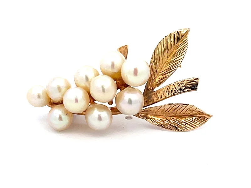 Simple Butterfly Brooch with Sparkling Crystals-Mings Pearl Branch Brooch in 14k Yellow Gold