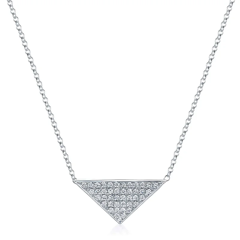 Silver Necklace with Pearls for Brides-18ct White Gold Diamond Pave Triangular Pendant