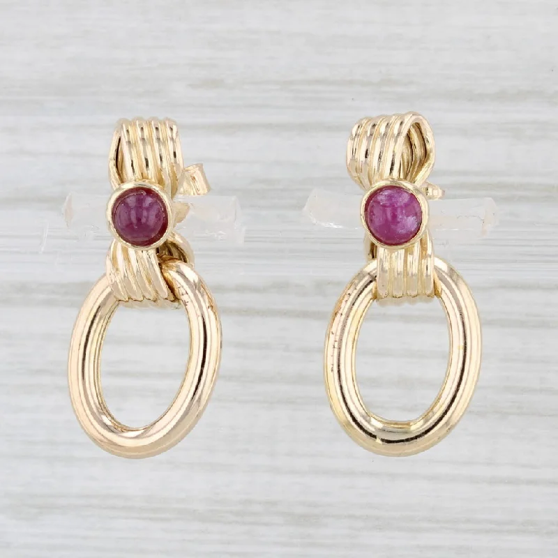 Elegant Long Earrings-Ruby Drop Earrings 14k Yellow Gold Pierced Dangle