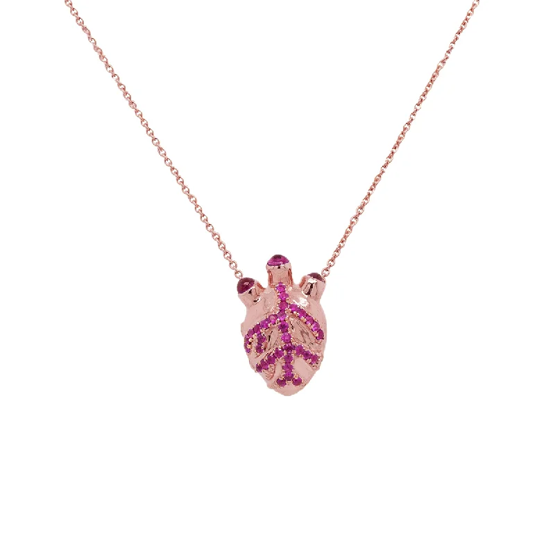 Long Gold Necklace for Women-Anatomical Heart Locket - Ruby | 3.9GMS .50CT